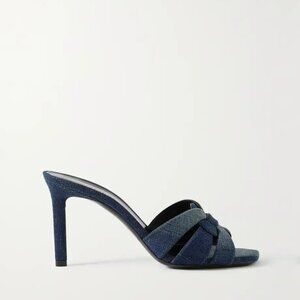 Saint Laurent Tribute Denim "Deep Navy Jeans" Mule Heels Sandals $895 WORN ONCE